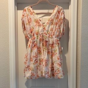 ASOS Petite Floral Mini Dress in Pink and White